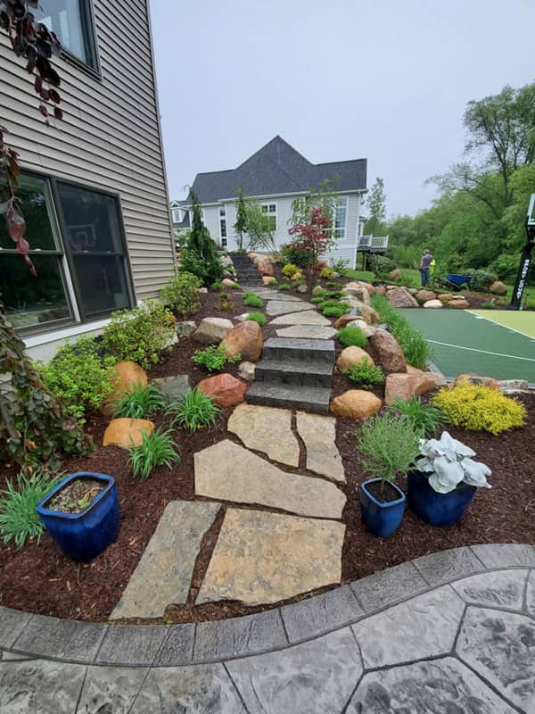 Flagstone path with landscaping